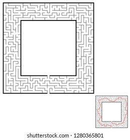 Abstract square maze. Game for kids. Puzzle for children. Labyrinth conundrum. Flat vector illustration isolated on white background. With answer. With place for your image