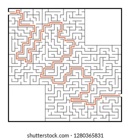 Abstract square maze. Game for kids. Puzzle for children. One entrance, one exit. Labyrinth conundrum. Flat vector illustration isolated on white background. With answer