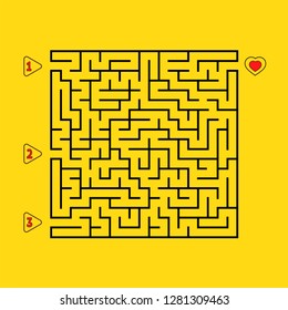 Abstract square maze. Game for kids. Puzzle for children. Find the right path to the heart. Labyrinth conundrum. Flat vector illustration isolated on white background.