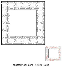 Abstract square maze. Game for kids. Puzzle for children. Labyrinth conundrum. Flat vector illustration isolated on white background. With answer. With place for your image