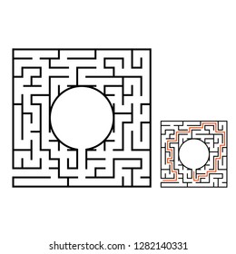 Abstract square maze. Game for kids. Puzzle for children. Labyrinth conundrum. Flat vector illustration isolated on white background. With answer. With place for your image
