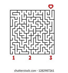 Abstract square maze. Game for kids. Puzzle for children. Find the right path to the heart. Labyrinth conundrum. Flat vector illustration isolated on white background.