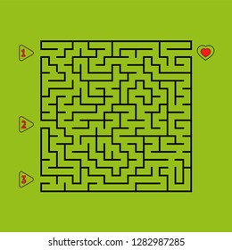 Abstract square maze. Game for kids. Puzzle for children. Find the right path to the heart. Labyrinth conundrum. Flat vector illustration isolated on white background.