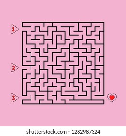 Abstract square maze. Game for kids. Puzzle for children. Find the right path to the heart. Labyrinth conundrum. Flat vector illustration isolated on white background.