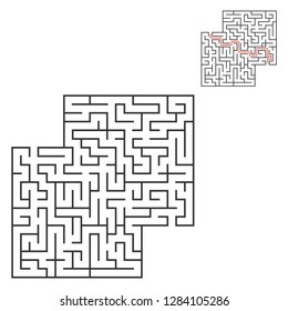 Abstract square maze. Game for kids. Puzzle for children. Labyrinth conundrum. Flat vector illustration isolated on white background. With answer. With place for your image.