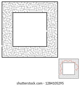 Abstract square maze. Game for kids. Puzzle for children. Labyrinth conundrum. Flat vector illustration isolated on white background. With answer. With place for your image