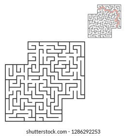 Abstract square maze. Game for kids. Puzzle for children. Labyrinth conundrum. Flat vector illustration isolated on white background. With answer. With place for your image.