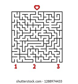 Abstract square maze. Game for kids. Puzzle for children. Find the right path to the heart. Labyrinth conundrum. Flat vector illustration isolated on white background.