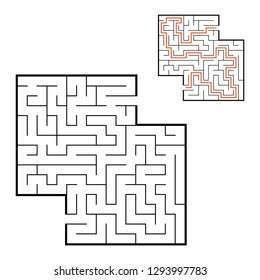 Abstract square maze. Game for kids. Puzzle for children. Labyrinth conundrum. Flat vector illustration isolated on white background. With answer. With place for your image