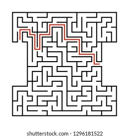 Abstract square maze. Game for kids. Puzzle for children. Labyrinth conundrum. Black flat vector illustration isolated on white background. With answer