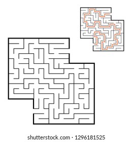 Abstract square maze. Game for kids. Puzzle for children. Labyrinth conundrum. Flat vector illustration isolated on white background. With answer. With place for your image