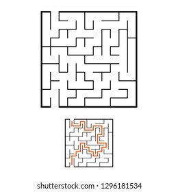 Abstract square maze. Game for kids. Puzzle for children. Labyrinth conundrum. Black flat vector illustration isolated on white background. With answer