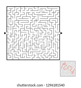 Abstract square maze. Game for kids. Puzzle for children. Labyrinth conundrum. Black flat vector illustration isolated on white background. With answer