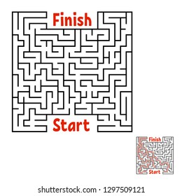 Abstract square maze. Game for kids. Puzzle for children. Labyrinth conundrum. Black flat vector illustration isolated on white background. With answer