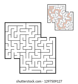 Abstract square maze. Game for kids. Puzzle for children. Labyrinth conundrum. Flat vector illustration isolated on white background. With answer. With place for your image