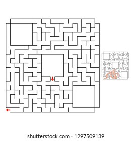 Abstract square maze. Game for kids. Puzzle for children. Labyrinth conundrum. Flat vector illustration isolated on white background. With answer. With place for your image