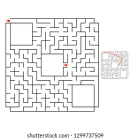 Abstract square maze. Game for kids. Puzzle for children. Labyrinth conundrum. Flat vector illustration isolated on white background. With answer. With place for your image