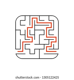 Abstract square maze. Game for kids. Puzzle for children. One entrance, one exit. Labyrinth conundrum. Flat vector illustration isolated on white background. With answer