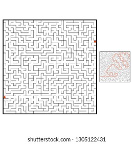 Abstract square maze. Game for kids. Puzzle for children. One entrance, one exit. Labyrinth conundrum. Flat vector illustration isolated on white background. With answer