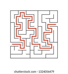Abstract square maze. Game for kids. Puzzle for children. One entrance, one exit. Labyrinth conundrum. Flat vector illustration isolated on white background. With answer