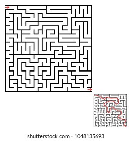 Abstract square maze. An interesting game for children and teenagers. Simple flat vector illustration isolated on white background. With the answer.