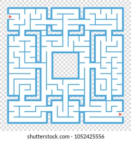 Abstract square maze. An interesting game for teenagers and adults. A simple flat vector illustration isolated on a transparent background.