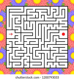 Abstract square maze. An interesting and useful game for children. Find the path from arrow to heart. Simple flat vector illustration isolated on white background