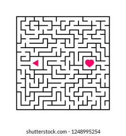 Abstract square maze. An interesting and useful game for children. Find the path from arrow to heart. Simple flat vector illustration isolated on white background