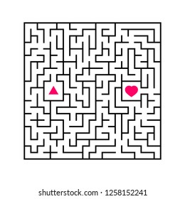 Abstract square maze. An interesting and useful game for children. Find the path from arrow to heart. Simple flat vector illustration isolated on white background