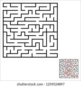 Abstract square maze. An interesting and useful game for kids. Children's puzzle with one entrance and one exit. Labyrinth conundrum. Simple flat vector illustration isolated on color background.