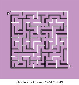 Abstract square maze. An interesting and useful game for kids. Children's puzzle with one entrance and one exit. Labyrinth conundrum. Simple flat vector illustration isolated on color background.