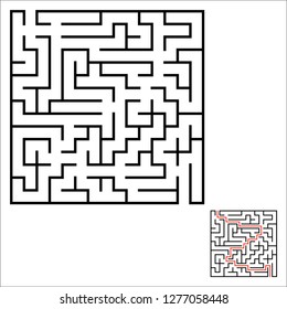 Abstract square maze. An interesting and useful game for kids. Children's puzzle with one entrance and one exit. Labyrinth conundrum. Simple flat vector illustration isolated on color background.