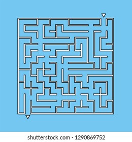 Abstract square maze. An interesting and useful game for kids. Children's puzzle with one entrance and one exit. Labyrinth conundrum. Simple flat vector illustration isolated on color background.
