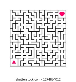 Abstract square maze. An interesting and useful game for children. Find the path from arrow to heart. Simple flat vector illustration isolated on white background