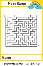 Abstract square maze. Kids worksheets. Activity page. Game puzzle for children. Cute cartoon rainbow. Labyrinth conundrum. Vector illustration.