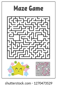 Abstract square maze. Kids worksheets. Game puzzle for children. Funny star and mushroom on a white background. One entrances, one exit. Labyrinth conundrum. Vector illustration. With the answer.