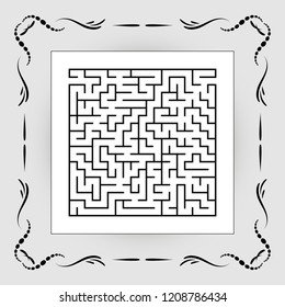 Abstract square maze in vintage frame. Game for kids. Puzzle for children. One entrances, one exit. Labyrinth conundrum. Flat vector illustration.