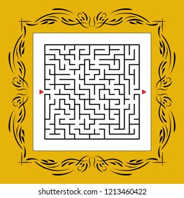 Abstract square maze in vintage frame. Game for kids. Puzzle for children. One entrances, one exit. Labyrinth conundrum. Flat vector illustration.