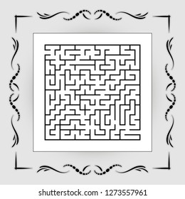 Abstract square maze in vintage frame. Game for kids. Puzzle for children. One entrances, one exit. Labyrinth conundrum. Flat vector illustration.