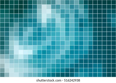 Abstract square mosaic tile blue background, horizontal format.