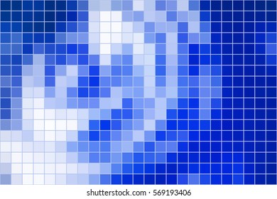 Abstract square mosaic tile blue and white background, horizontal format.