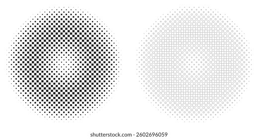 Abstract Square  and Outline Halftone Circle Pattern with Graduated Density. Two circular