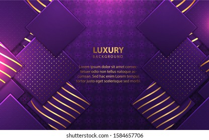 Abstract square overlapping layers background a combination with golden texture line decoration. Blue purple luxury premium concept vector design template for element modern cover, banner, card
