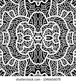 Abstract square pattern with asian motifs in oriental style. Black and white Vector illustration hand drawn. Line art design of fashion ,textile, invitation card. Tile.