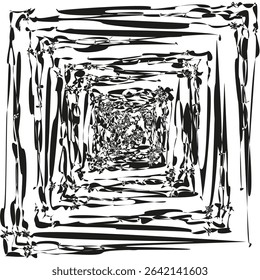 Abstract square pattern. Concentric lines illustration. Geometric tunnel shape. Vector texture design.