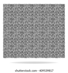 abstract square pattern design vector with hand drawn curls or swirls in rows to form black texture design, vector can be placed on any color