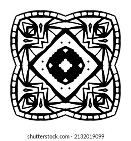 Abstract square pattern with geometry elements, decor tile, mosaic. Vector illustration for  pottery tiling, fabric, wall interior, cloth, coloring book