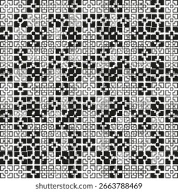 Padrão quadrado abstrato. Grade geométrica monocromática. Vetor de mosaico pixelado. Plano de fundo do ladrilho irregular. EPS 10.