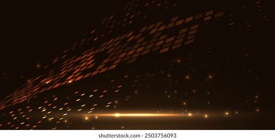 Abstract square pattern on gold background with lighting effect and sparkle with copy space for text. Luxury design style. Vector illustration