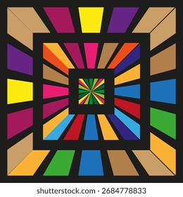 Abstract square pattern. Radial color stripes. Geometric visual ornament. Vector vibrant design. EPS 10.